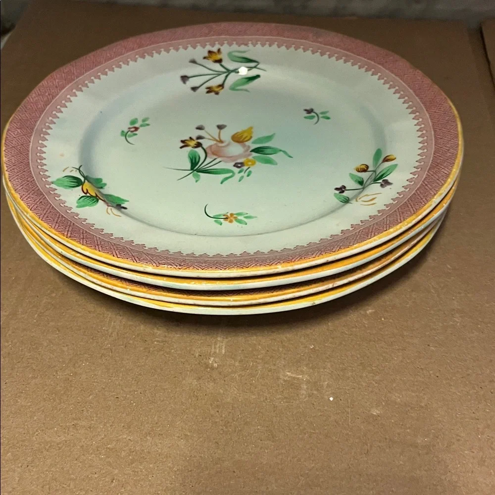 Floral Patterned Dinner Plates - Pink and Green Calyx Ware (4) 8 inch - Picture 2 of 4